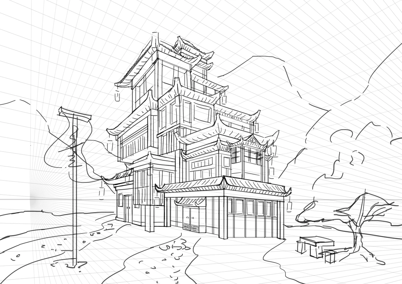 Architectural perspective sketch