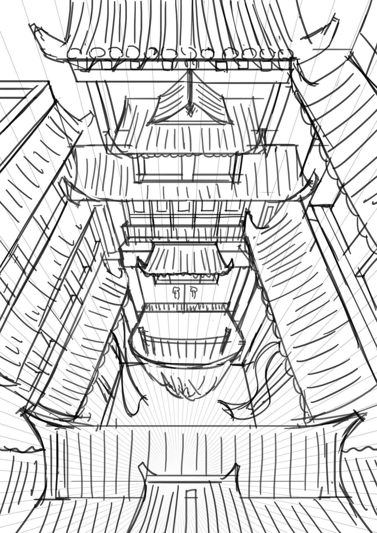 Roof and street perspective sketch