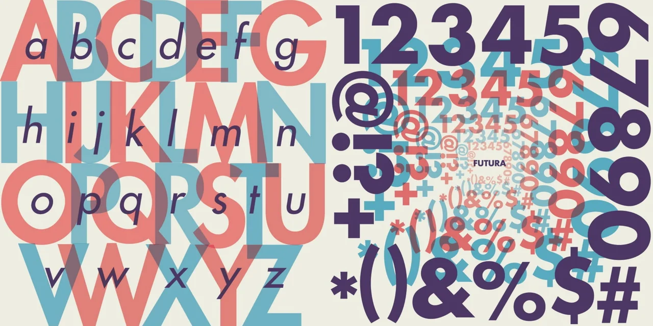 First Version: dense overlapping Futura character specimen